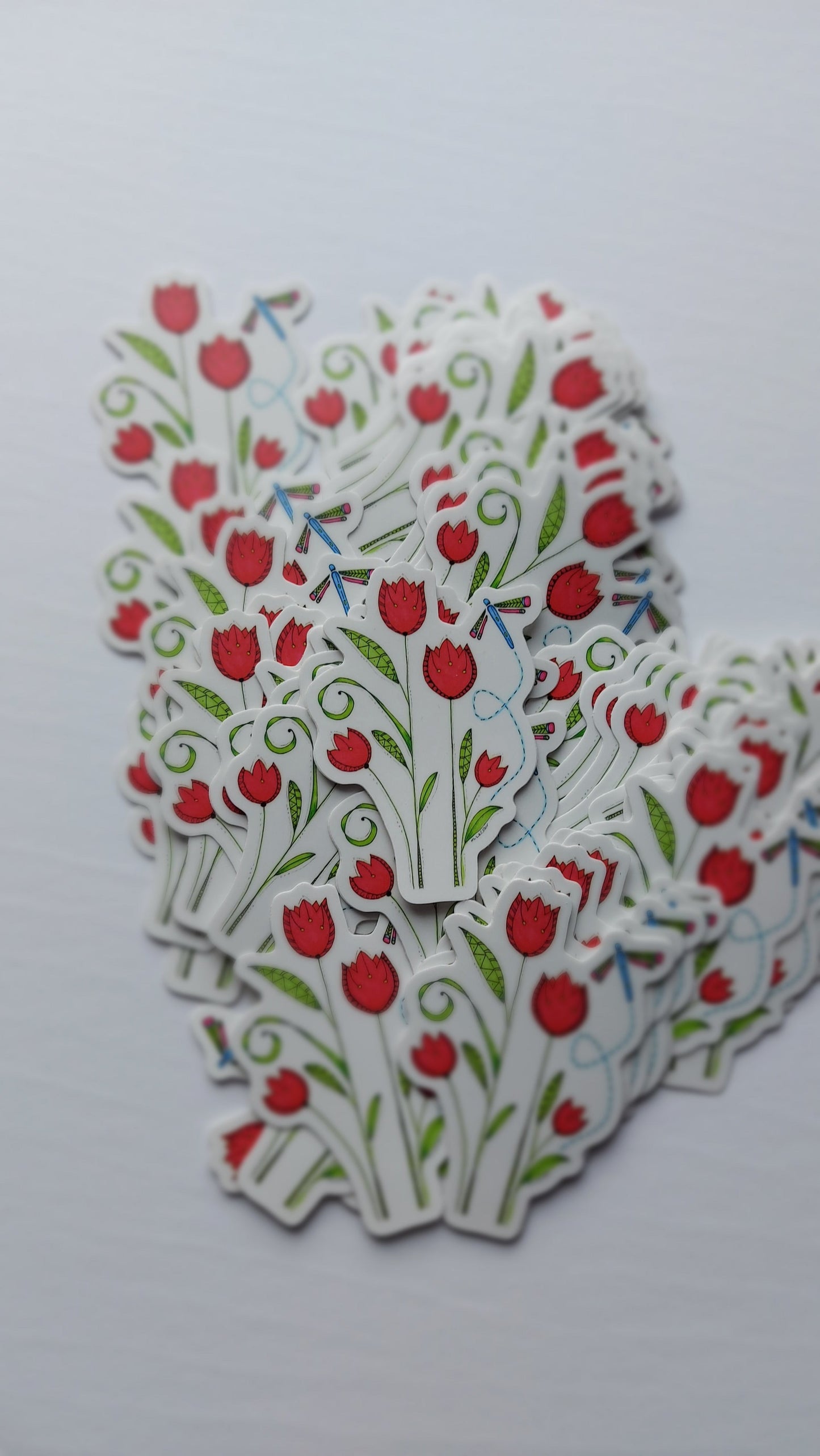 Tulips & Dragonfly Vinyl Sticker