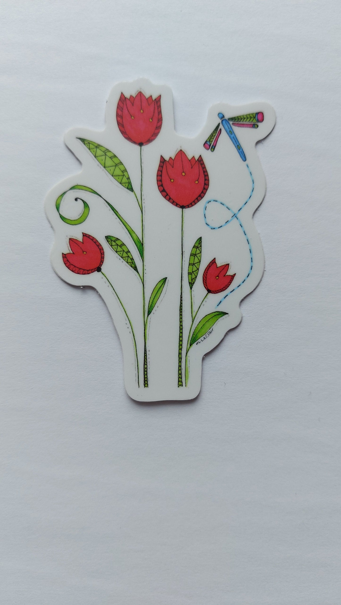 Tulips & Dragonfly Vinyl Sticker