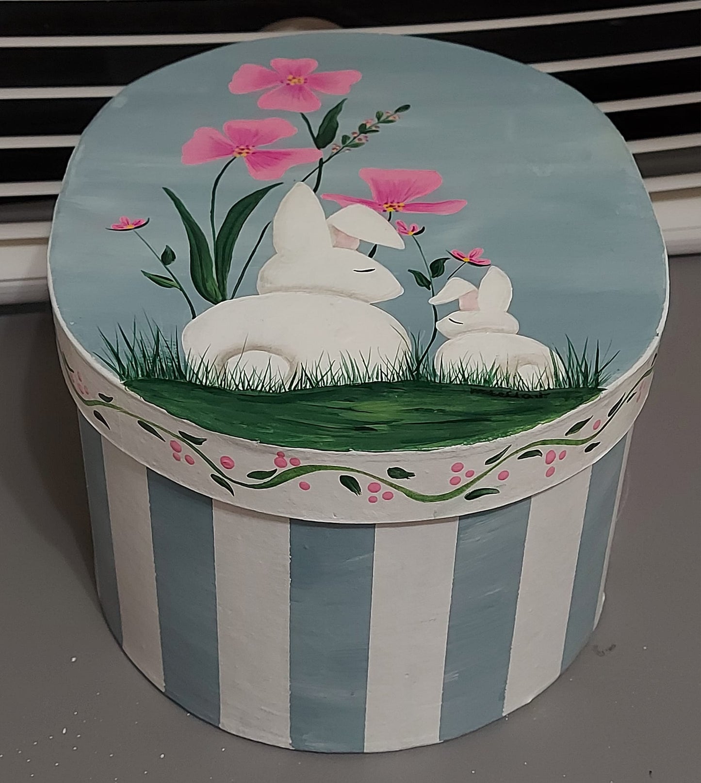 Mommy Bunny and Baby Paper Mache Box